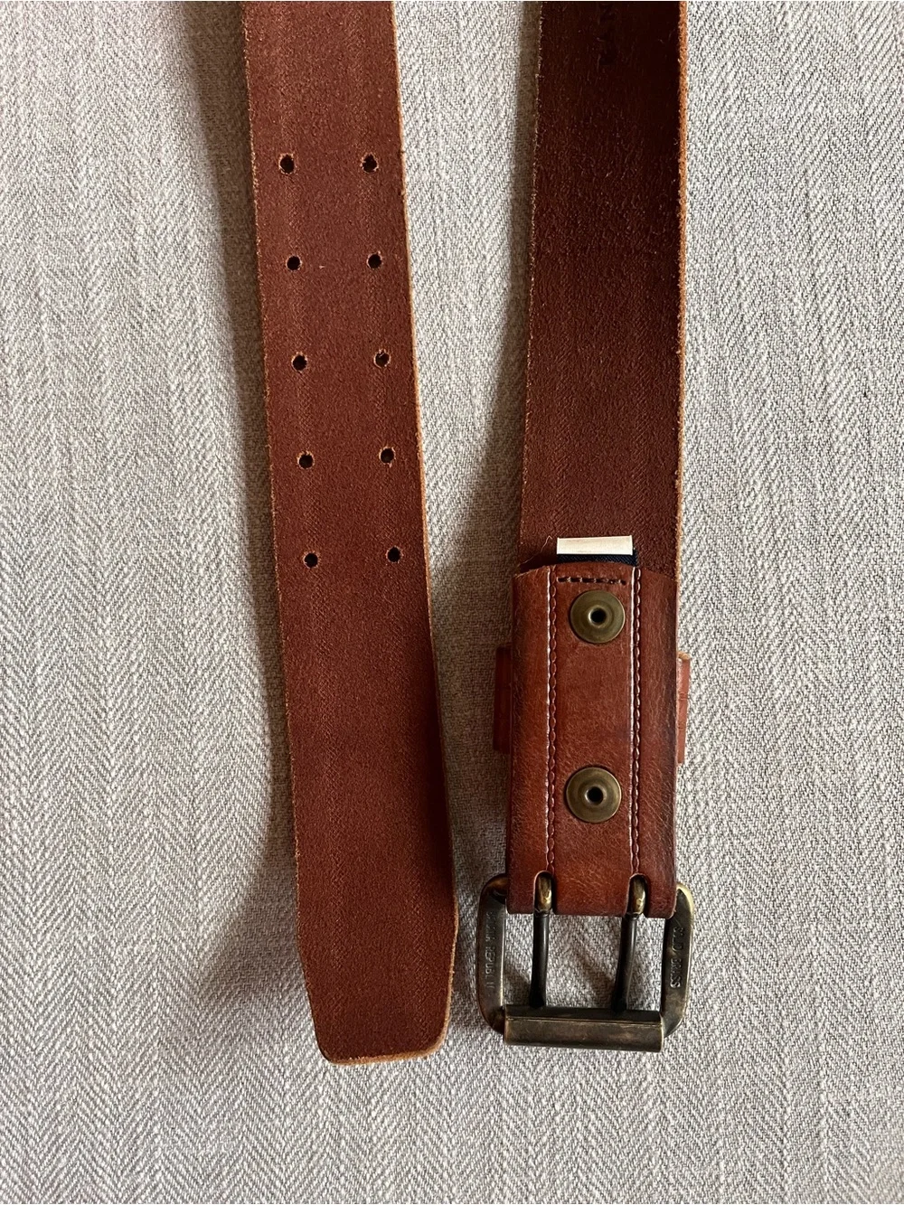 Vintage Y2K Banana Republic Brown Leather & Chunky Double-Prong Solid Brass Belt